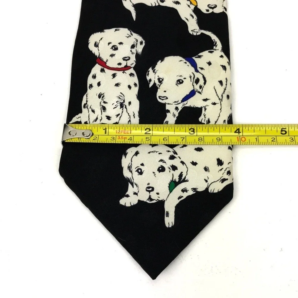 ADDICTION Dalmatian Dogs Tie Puppies Pets Paws Black Silk Handmade Korea Necktie